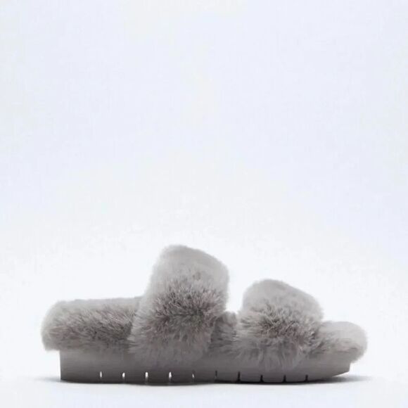 ZARA FAUX FUR LOW HEEL SANDALS‎ - Picture 7 of 10